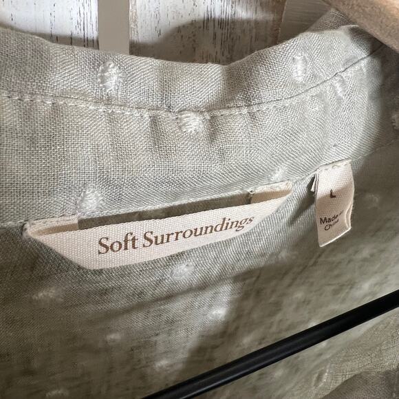 SOFT SURROUNDINGS Women's Large Linen Button Front Tunic Top Swiss Dot Coastal - Picture 6 of 11